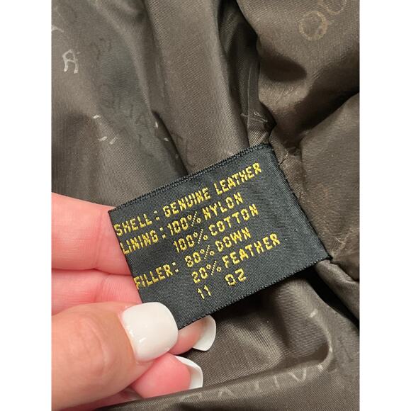 Vintage All American Men's Brown Leather Down Long Hooded Zip Coat Size Large - Picture 9 of 13